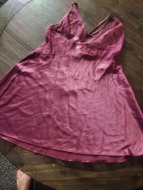 Victoria's Secret Lace Satin Chemise - Burgundy